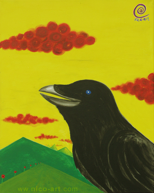 Acryl Bild "Raben erz&auml;hlen Sagen" / / /  > zur&uuml;ck >